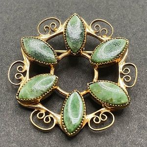 Jade and Gold Filled vintage brooch